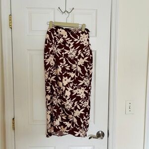 Zara Floral Midi Skirt - Brown and Cream